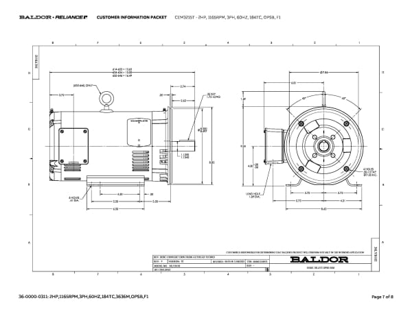 Baldor 2 HP, 1165 RPM, 3 Phase, 60 Hz, 184TC, OPSB, F1 - CEM3215T - Image 10