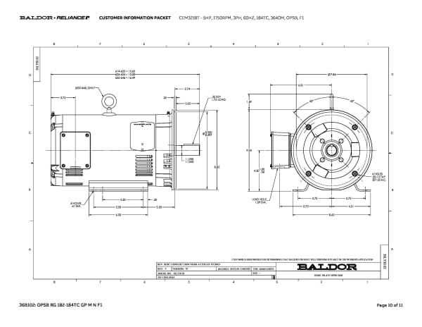 Baldor 5 HP, 1750 RPM, 3 Phase, 60 Hz, 184TC, 3640M, OPSB, F1 - CEM3218T - Image 13