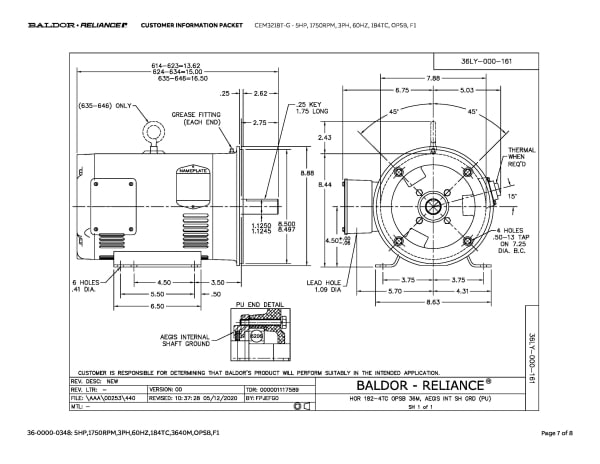 Baldor 5 HP, 1750 RPM, 3 Phase, 60 Hz, 184TC, OPSB, F1 - CEM3218T-G - Image 10