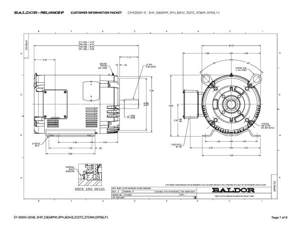 Baldor 3 HP, 1165 RPM, 3 Phase, 60 Hz, 213TC, 3734M, OPSB, F1 - CEM3305T-G - Image 10