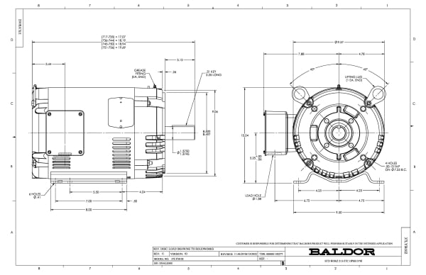 Baldor 5 HP, 1160 RPM, 3 Phase, 60 Hz, 215TC, OPSB, F1 - CEM3309T - Image 2