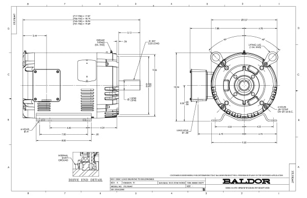 Baldor 5 HP, 1160 RPM, 3 Phase, 60 Hz, 215TC, OPSB, F1 - CEM3309T-G - Image 2