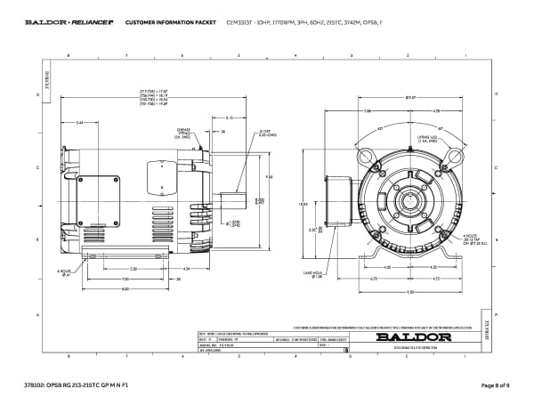 Baldor 10 HP, 1770 RPM, 3 Phase, 60 Hz, 215TC, 3742M, OPSB, F - CEM3313T - Image 11