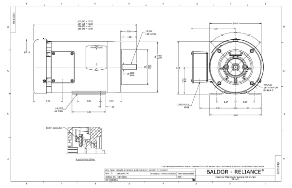 Baldor .5 HP, 1770 RPM, 3 Phase, 60 Hz, 56C, 3512M, TEFC, F1 - CEM3538-BG - Image 2