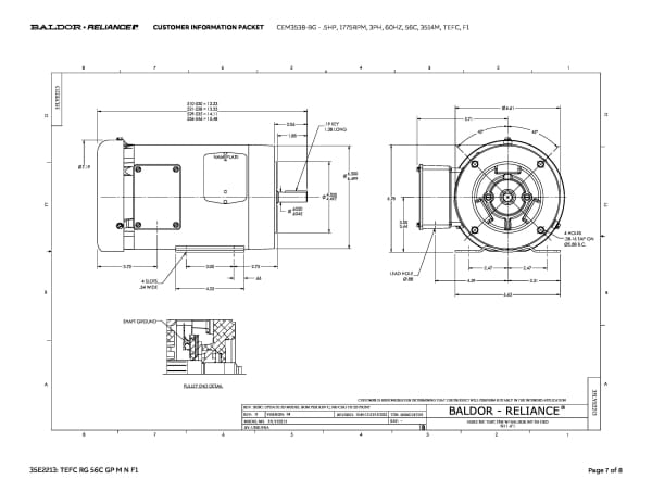 Baldor .5 HP, 1770 RPM, 3 Phase, 60 Hz, 56C, 3512M, TEFC, F1 - CEM3538-BG - Image 10
