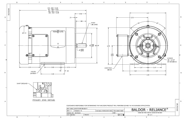 Baldor 1 HP, 3450 RPM, 3 Phase, 60 Hz, 56C, TEFC, F1 - CEM3545-G - Image 2