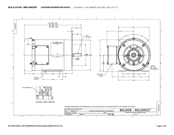 Baldor 1 HP, 3450 RPM, 3 Phase, 60 Hz, 56C, TEFC, F1 - CEM3545-G - Image 10