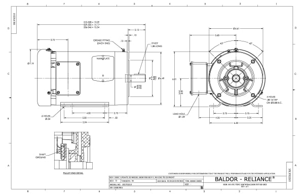 Baldor 2 HP, 1760 RPM, 3 Phase, 60 Hz, 145TC, 3528M, TEFC, F1 - CEM3558T-BG - Image 2