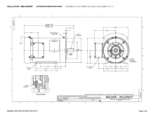 Baldor 2 HP, 1760 RPM, 3 Phase, 60 Hz, 145TC, 3528M, TEFC, F1 - CEM3558T-BG - Image 10
