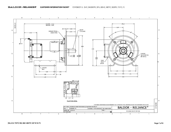 Baldor 3 HP, 3450 RPM, 3 Phase, 60 Hz, 182TC, 3532M, TEFC, F1 - CEM3610T-5 (575 VAC Only) - Image 10