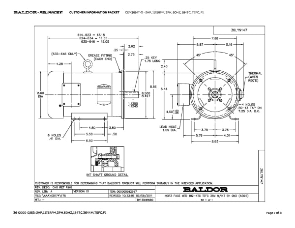 2HP,1175RPM,3PH,60HZ,184TC,TEFC,F1 - CEM3614T-G - Image 10