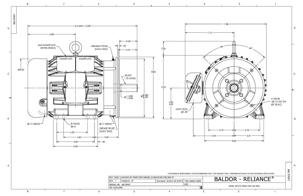 Baldor 5 HP, 3480 RPM, 3 Phase, 60 Hz, 184TC, 0628M, TEFC, F1 - CEM3663T-5 (575 VAC Only) - Image 2