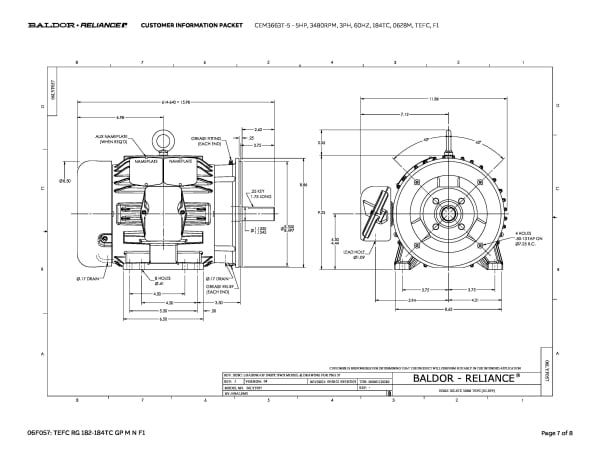 Baldor 5 HP, 3480 RPM, 3 Phase, 60 Hz, 184TC, 0628M, TEFC, F1 - CEM3663T-5 (575 VAC Only) - Image 10