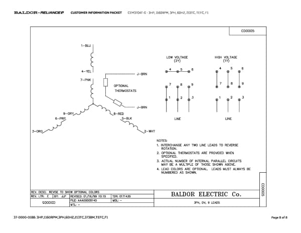 Baldor 3 HP, 1160 RPM, 3 Phase, 60 Hz, 213TC, TEFC, F1 - CEM3704T-G - Image 11