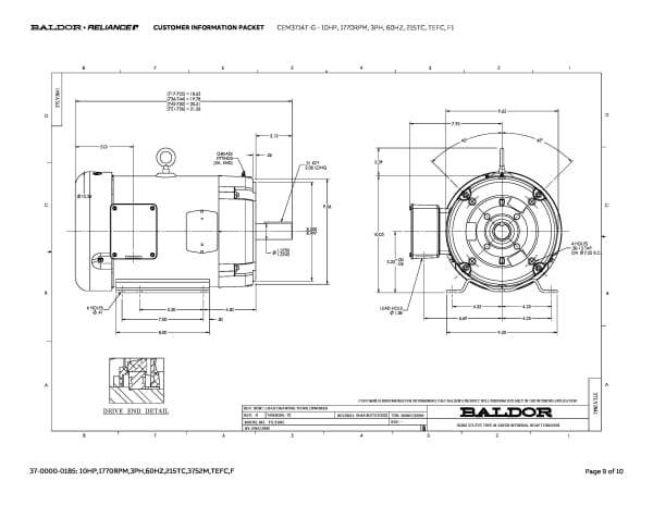 Baldor 10 HP, 1770 RPM, 3 Phase, 60 Hz, 215TC, TEFC, F1 - CEM3714T-G - Image 12