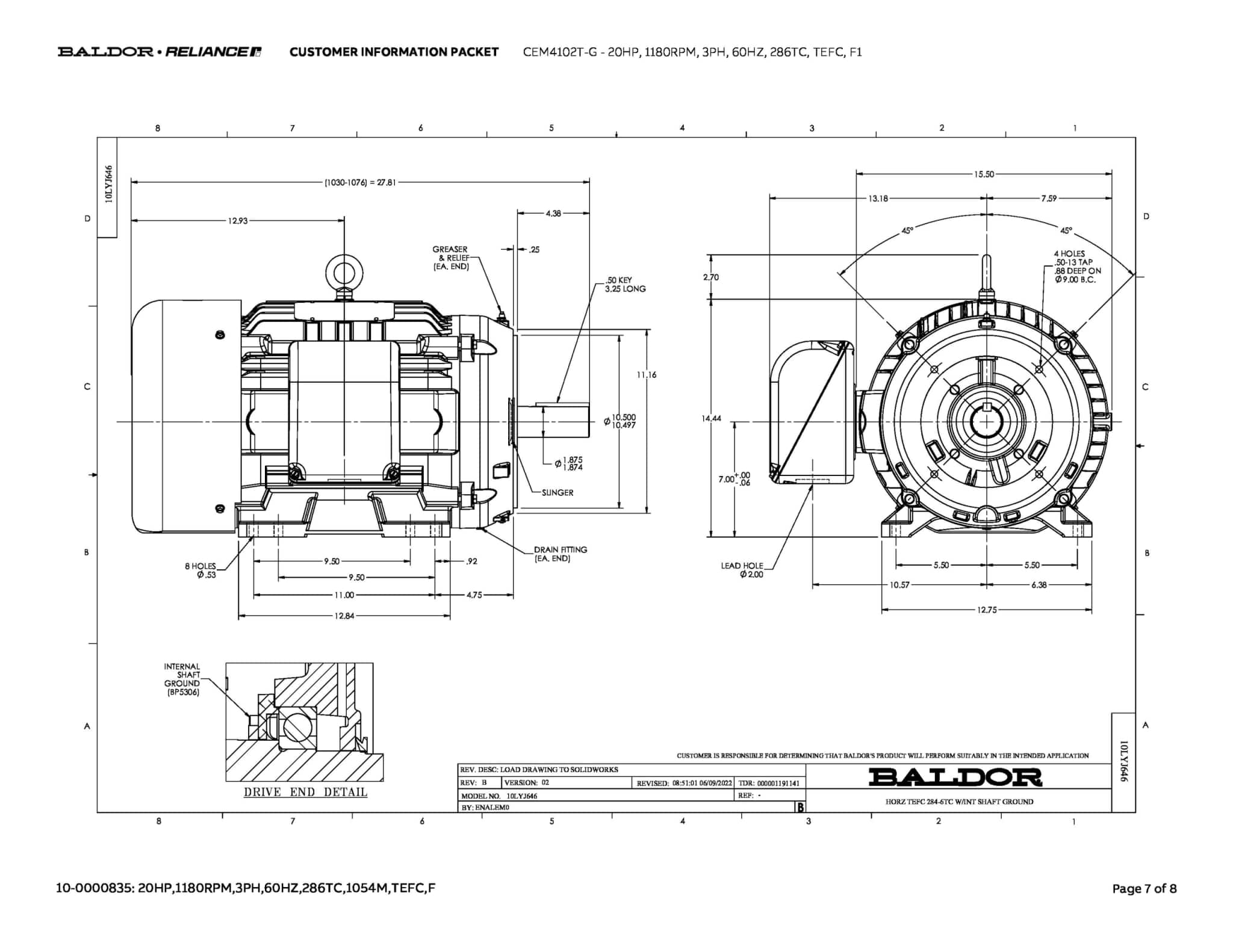 Baldor 20 HP, 1180 RPM, 3 Phase, 60 Hz, 286TC, TEFC, F1 - CEM4102T-G - Image 10