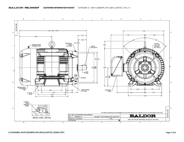 Baldor 40 HP, 3530 RPM, 3 Phase, 60 Hz, 324TSC, TEFC, F1 - CEM4109T-G - Image 10