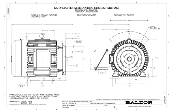 Baldor 75 HP, 3555 RPM, 3 Phase, 60 Hz, 365TSC, TEFC, F1 - CEM4313T-G - Image 2