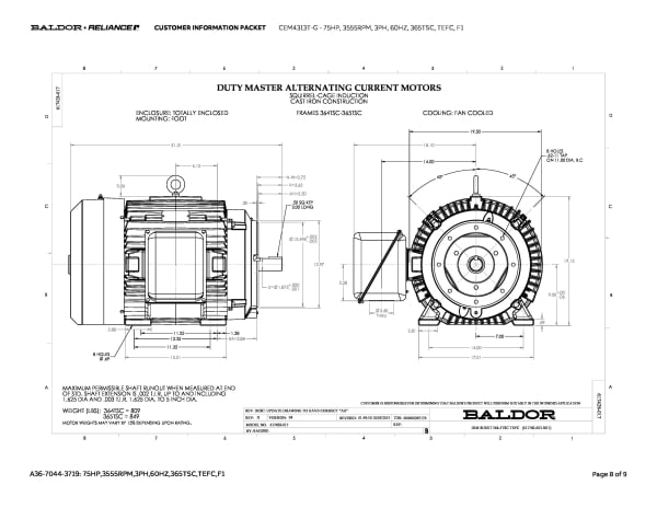 Baldor 75 HP, 3555 RPM, 3 Phase, 60 Hz, 365TSC, TEFC, F1 - CEM4313T-G - Image 11