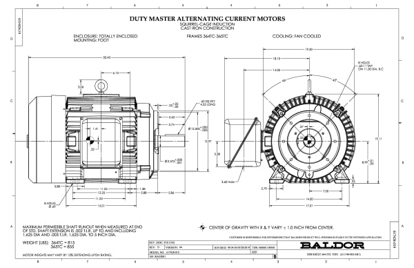 Baldor 75 HP, 1780 RPM, 3 Phase, 60 Hz, 365TC, A36070M, TEFC - CEM4316T-G - Image 2