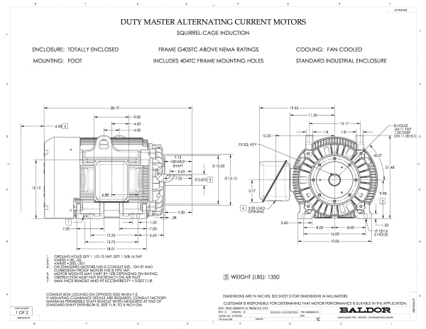 Baldor 100 HP, 1785 RPM, 3 Phase, 60 Hz, 405TC, TEFC, F1 - CEM4400T-G - Image 2