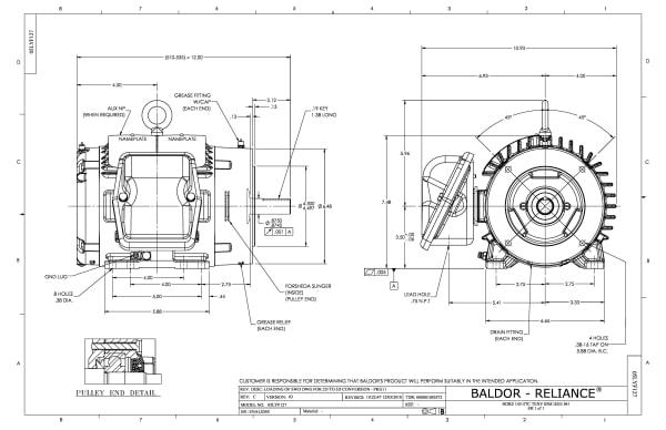 Baldor 1 HP, 1765 RPM, 3 Phase, 60 Hz, 143TC, 0524M, TENV, F1 - CENCP83581T-4 - Image 2