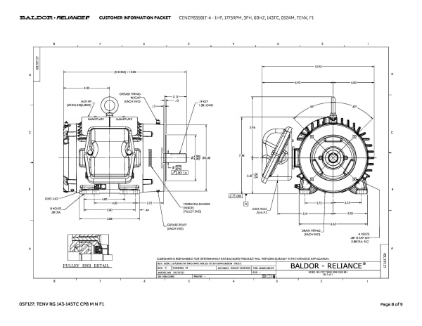 Baldor 1 HP, 1765 RPM, 3 Phase, 60 Hz, 143TC, 0524M, TENV, F1 - CENCP83581T-4 - Image 11
