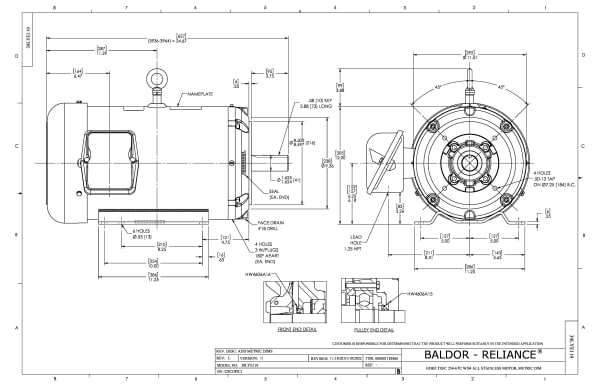 Baldor CESSWDM23933T-5 - 15 HP, 1765 RPM, 3 Phase, 60 Hz, 254TC, 3956M, TEFC, F (575 VAC Only) - Image 2