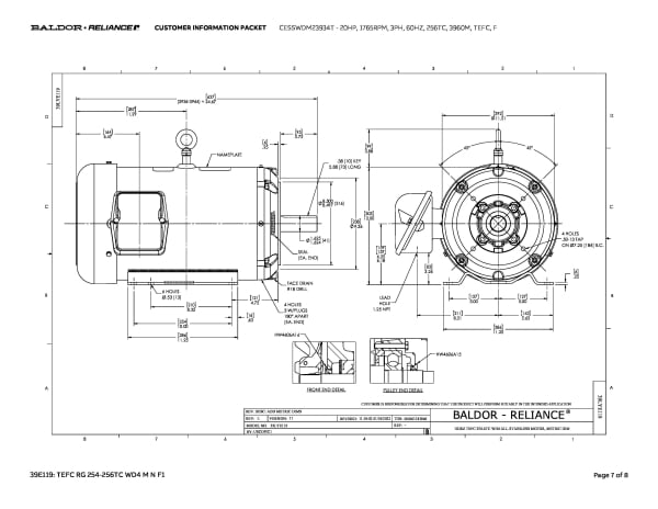 Baldor 20 HP, 1765 RPM, 3 Phase, 60 Hz, 256TC, 3960M, TEFC, F - CESSWDM23934T - Image 10