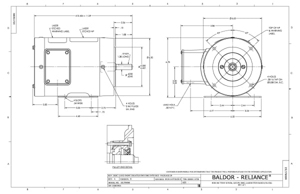 Baldor 1 HP, 1770 RPM, 3 Phase, 60 Hz, 56C, 3522M, TENV, F1, N - CESSWDM3546 - Image 2