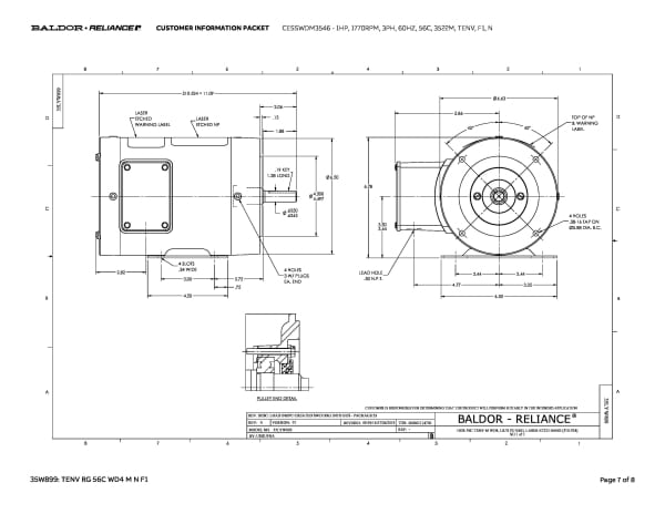 Baldor 1 HP, 1770 RPM, 3 Phase, 60 Hz, 56C, 3522M, TENV, F1, N - CESSWDM3546 - Image 10