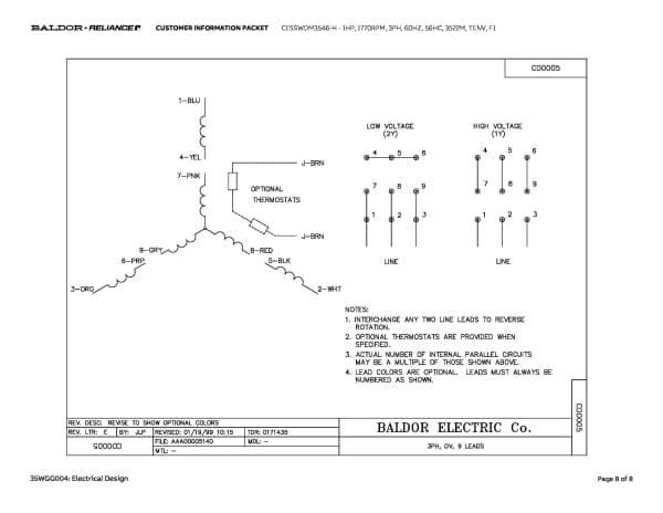 Baldor 1 HP, 1760 RPM, 3 Phase, 60 Hz, 56HC, TENV, F1 - CESSWDM3546-H - Image 11