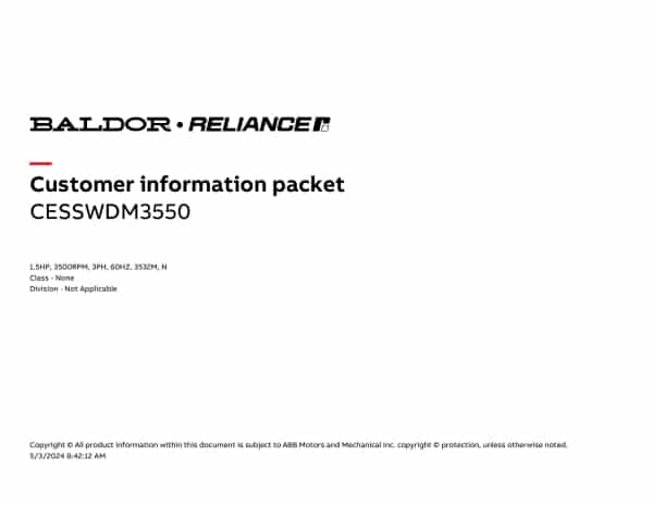 Baldor 1.5 HP, 3500 RPM, 3 Phase, 60 Hz, 3532M, N - CESSWDM3550 - Image 4
