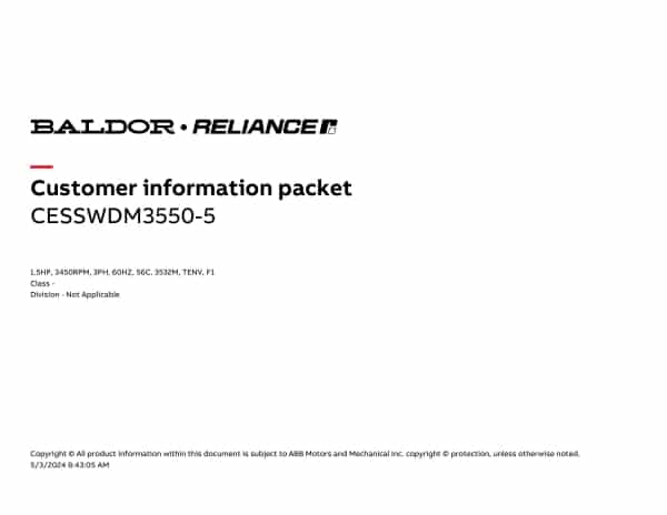 Baldor CESSWDM3550-5 - 1.5 HP, 3450 RPM, 3 Phase, 60 Hz, 56C, 3532M, TENV, F1 (575 VAC Only) - Image 4
