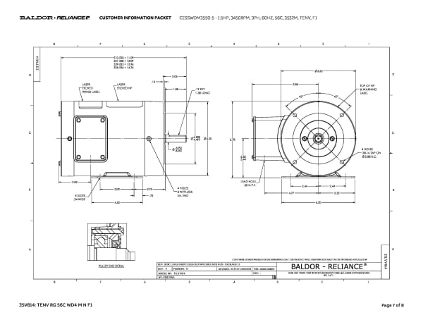 Baldor CESSWDM3550-5 - 1.5 HP, 3450 RPM, 3 Phase, 60 Hz, 56C, 3532M, TENV, F1 (575 VAC Only) - Image 10