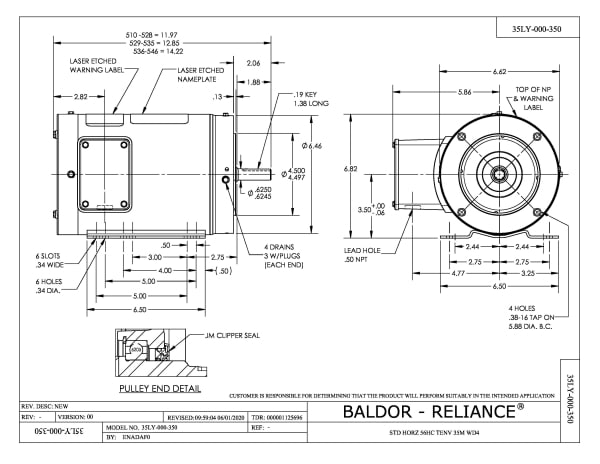 Baldor 1.5 HP, 3500 RPM, 3 Phase, 60 Hz, 56HC, TENV, F1 - CESSWDM3550-H - Image 2