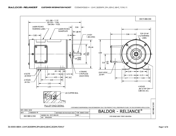 Baldor 1.5 HP, 3500 RPM, 3 Phase, 60 Hz, 56HC, TENV, F1 - CESSWDM3550-H - Image 10