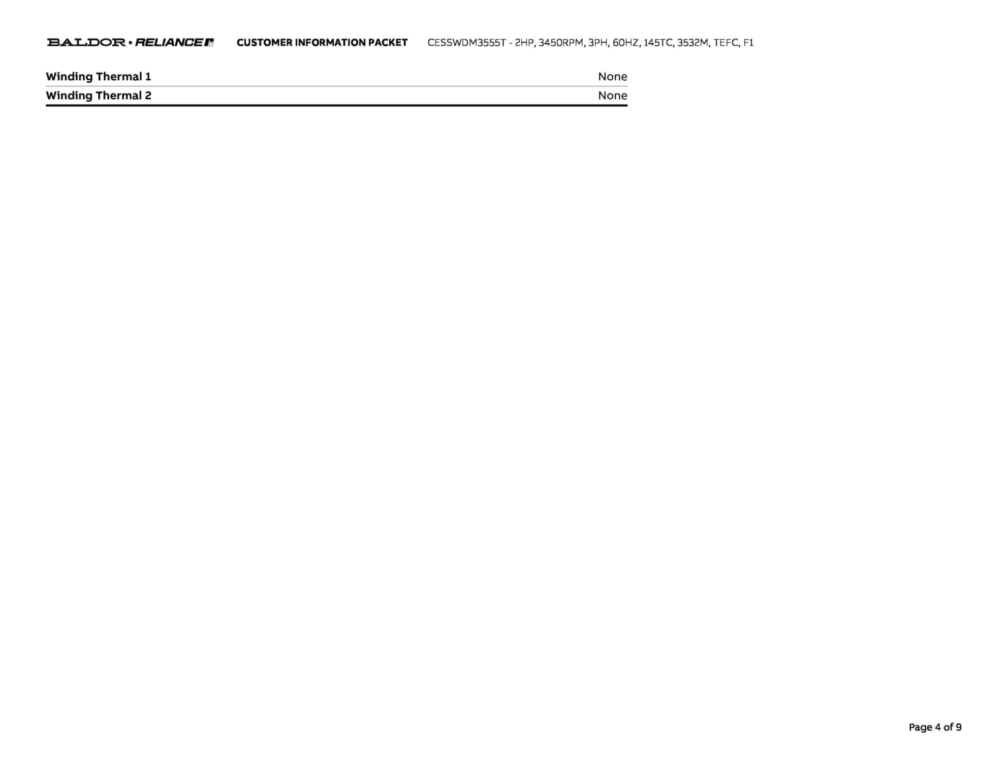 Baldor 2 HP, 3450 RPM, 3 Phase, 60 Hz, 145TC, 3532M, TEFC, F1 - CESSWDM3555T - Image 7