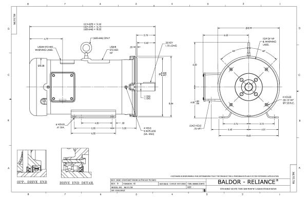 Baldor 3 HP, 1760 RPM, 3 Phase, 60 Hz, 182TC, 3636M, TEFC, F1 - CESSWDM3611T-5 (575 VAC Only) - Image 2
