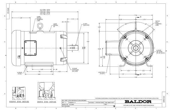 Baldor CESSWDM3709T-5 - 7.5 HP, 3500 RPM, 3 Phase, 60 Hz, 213TC, 3734M, TEFC (575 VAC Only) - Image 2