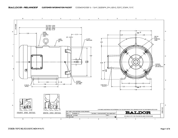 Baldor CESSWDM3709T-5 - 7.5 HP, 3500 RPM, 3 Phase, 60 Hz, 213TC, 3734M, TEFC (575 VAC Only) - Image 10