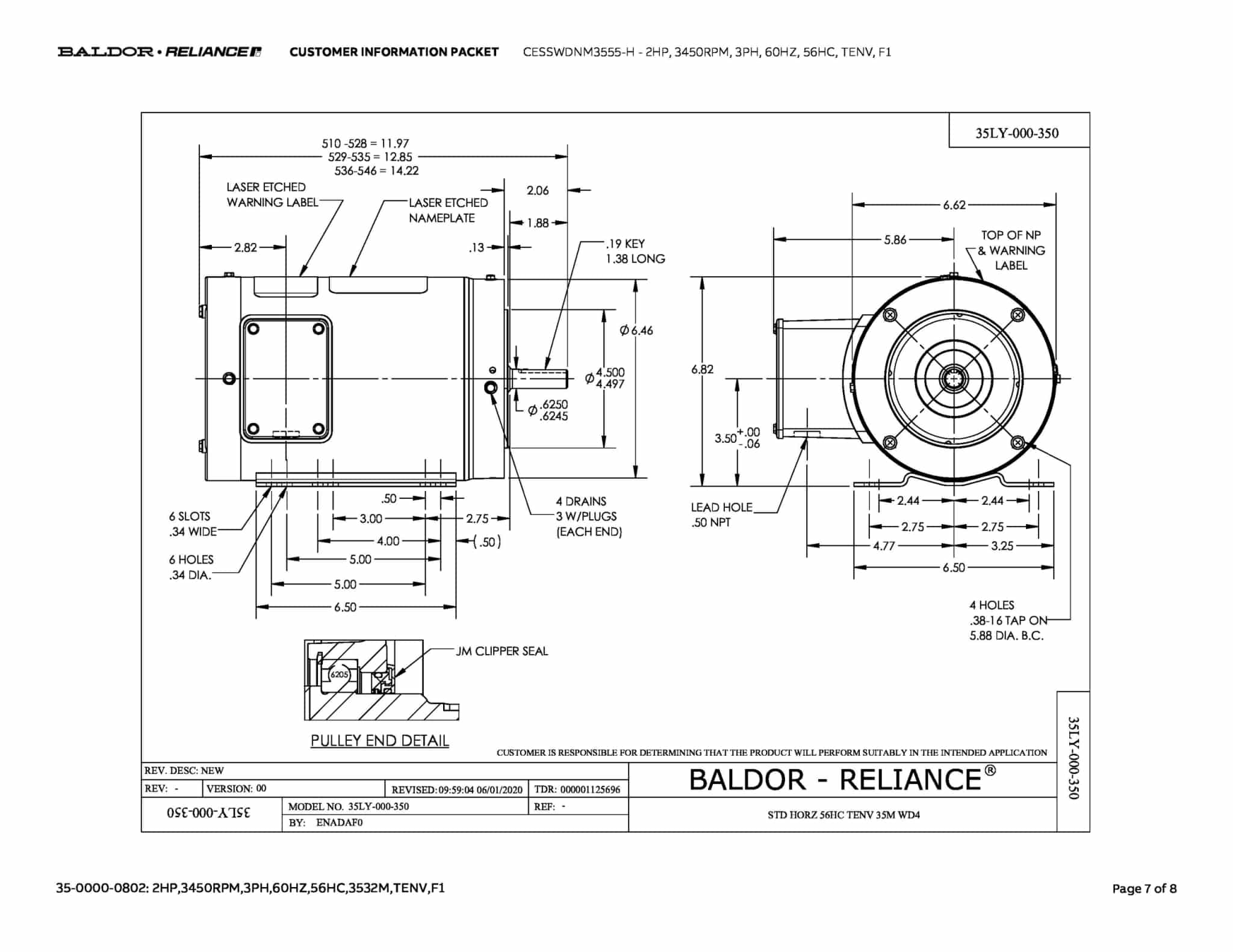 Baldor 2 HP, 3450 RPM, 3 Phase, 60 Hz, 56HC, TENV, F1 - CESSWDNM3555-H - Image 10