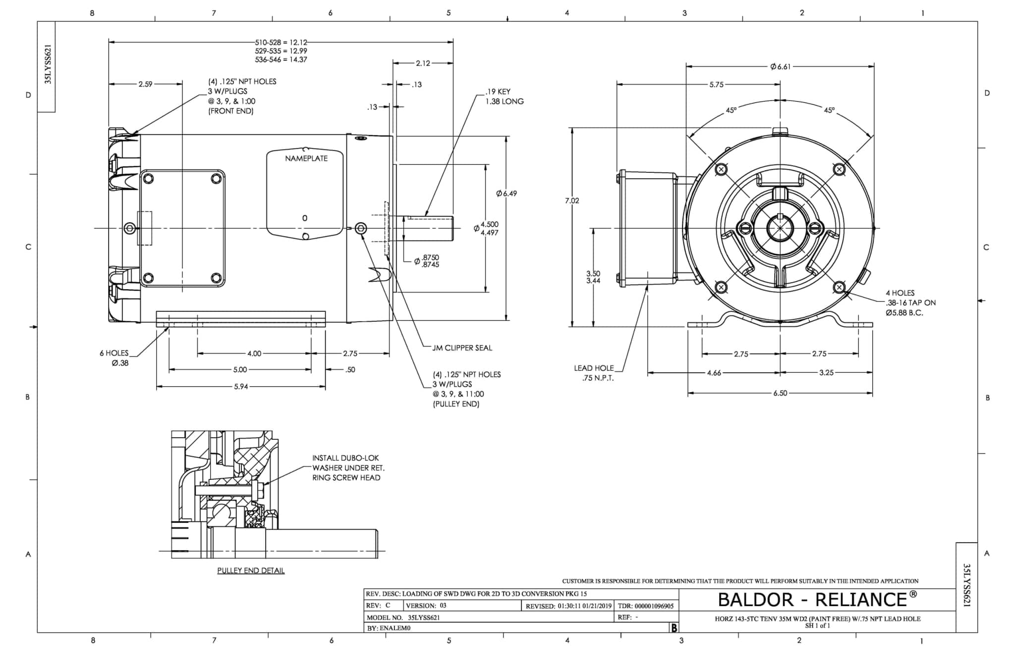 1HP,1760RPM,3PH,60HZ,143TC,3524M,TENV,F1 - CESWDM3546T - Image 3