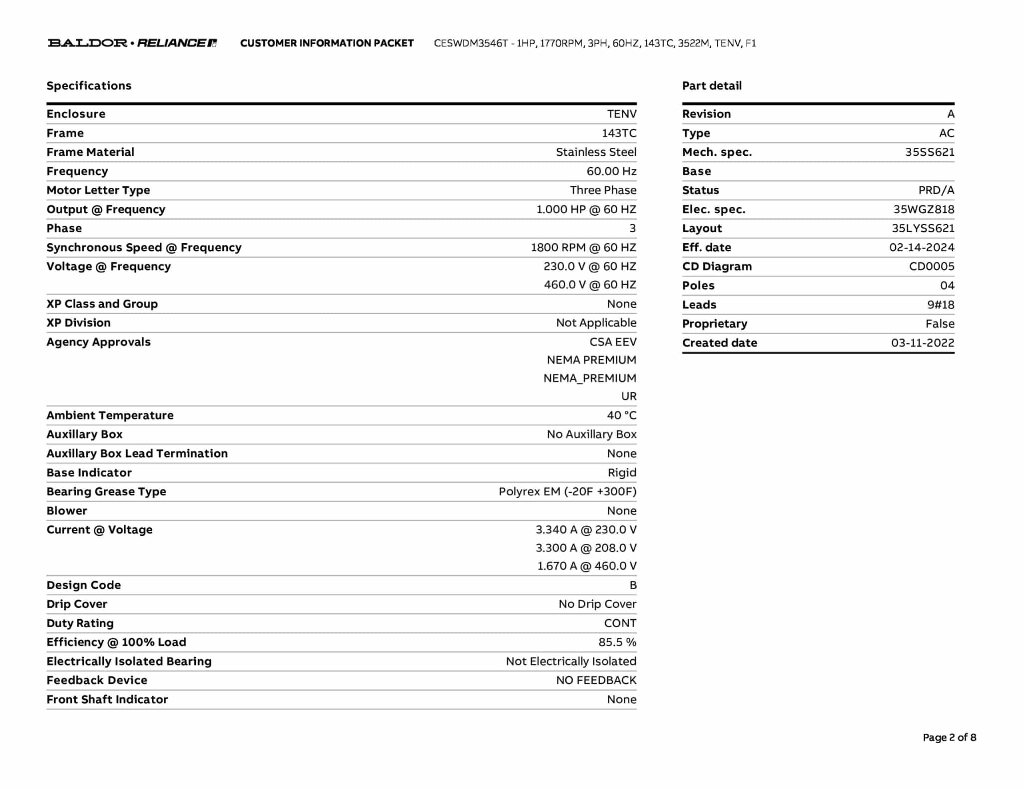 1HP,1760RPM,3PH,60HZ,143TC,3524M,TENV,F1 - CESWDM3546T - Image 5