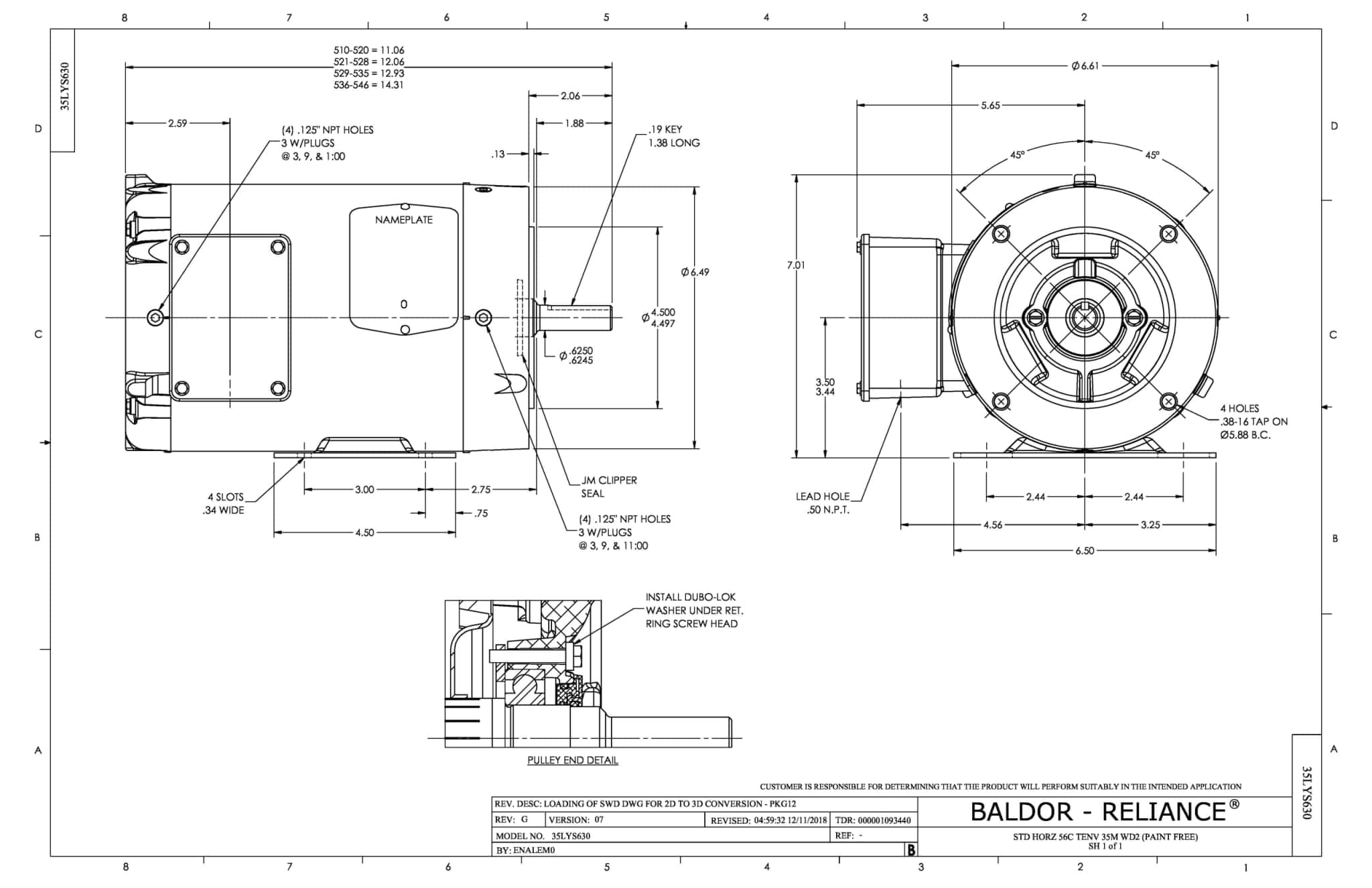 Baldor CESWDM3554-5 - 1.5 HP, 1755 RPM, 3 Phase, 60 Hz, 56C, 3534M, TENV, F1 (575 VAC Only) - Image 2