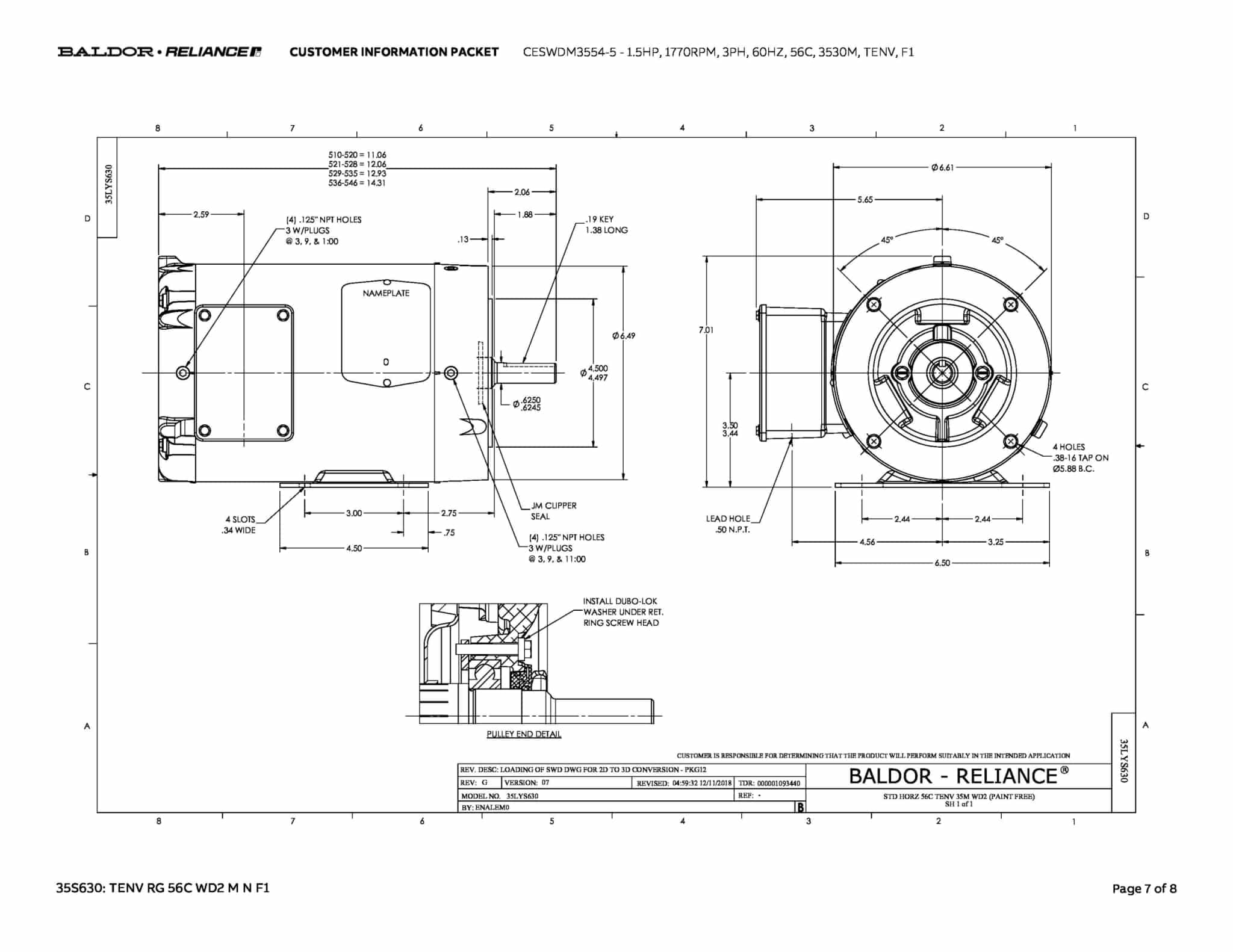 Baldor CESWDM3554-5 - 1.5 HP, 1755 RPM, 3 Phase, 60 Hz, 56C, 3534M, TENV, F1 (575 VAC Only) - Image 10