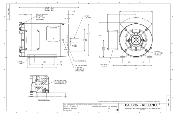 Baldor 2 HP, 3450 RPM, 3 Phase, 60 Hz, 145TC, 3532M, TEFC, F1 - CESWDM3555T - Image 2