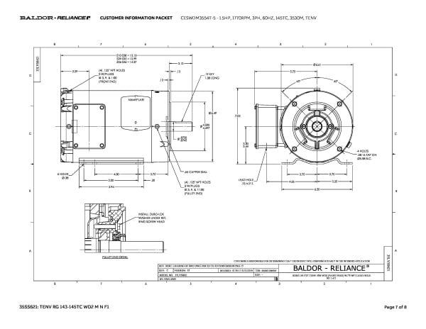 Baldor 2 HP, 3450 RPM, 3 Phase, 60 Hz, 145TC, 3532M, TEFC, F1 - CESWDM3555T - Image 10