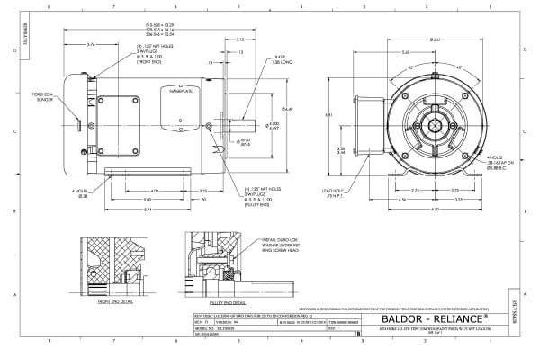 Baldor 2 HP, 1755 RPM, 3 Phase, 60 Hz, 145TC, 3536M, TEFC, F1 - CESWDM3558T - Image 2