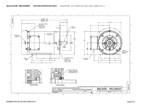 Baldor 3 HP, 3470 RPM, 3 Phase, 60 Hz, 143TC, 3546M, TEFC, F1 - CESWDM3559T - Image 11